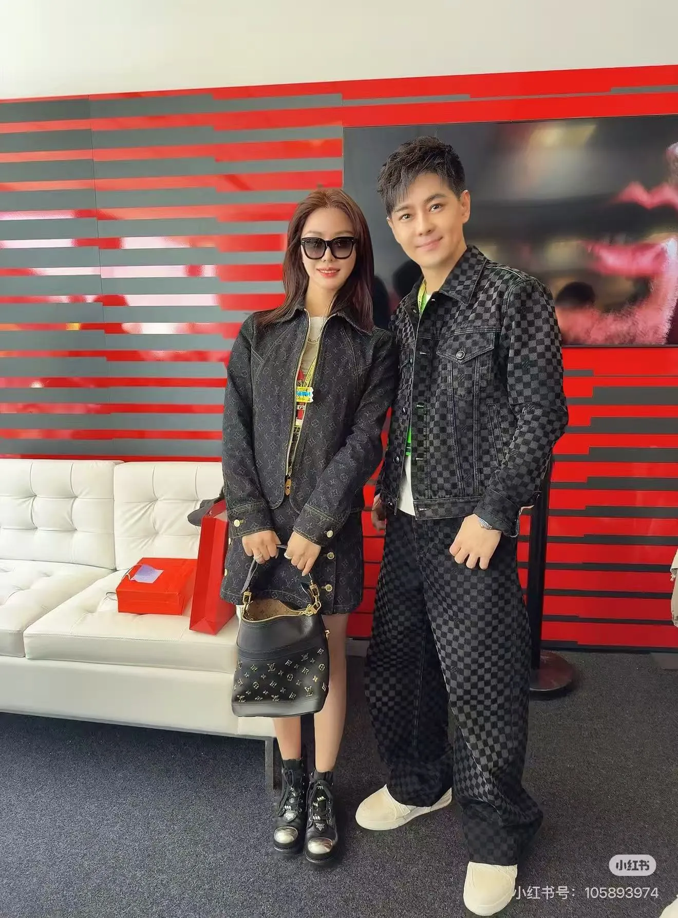 Louis Vuitton/Louis Vuitton Mosaic Flocked Checkered Spliced Denim Jacket